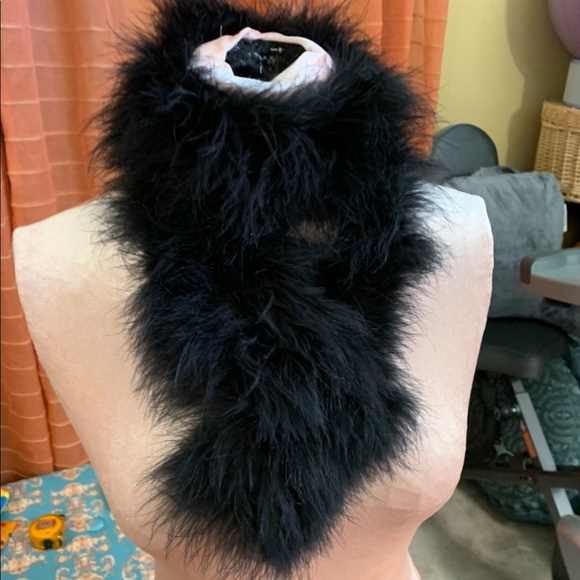 100% fur- Scarf-Fur- 100% ostrich feathers, plumes, stole, boa, collar, black - Picture 7 of 11